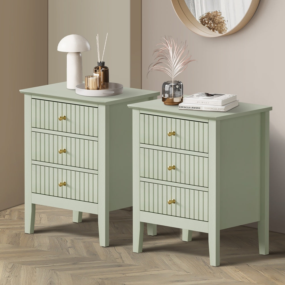 Bedside Table 3 Drawers Side End Nightstand
