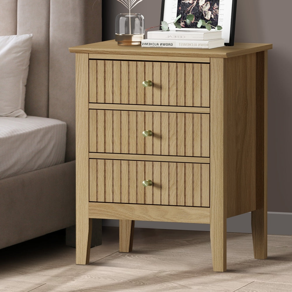 Bedside Table 3 Drawers Side End Nightstand