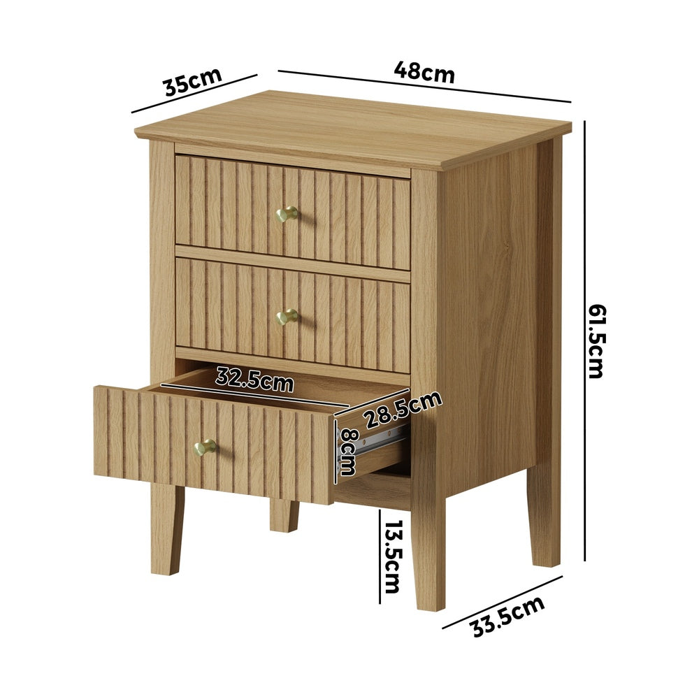 Bedside Table 3 Drawers Side End Nightstand