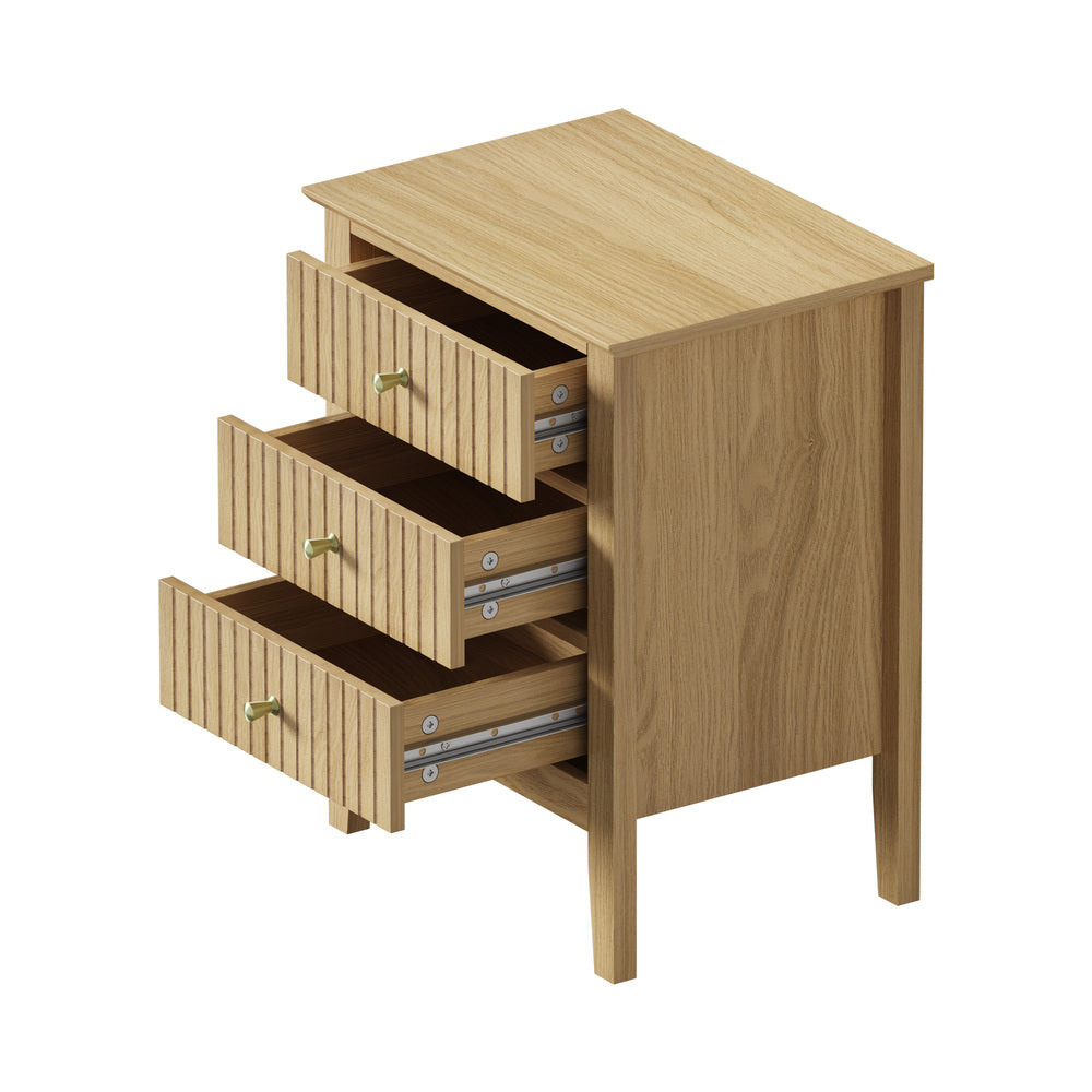 Bedside Table 3 Drawers Side End Nightstand