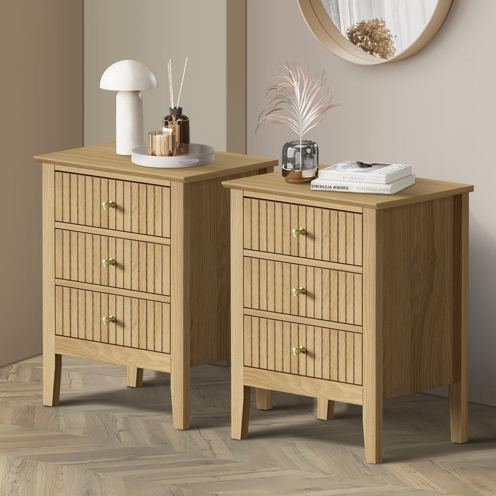 Bedside Table 3 Drawers Side End Nightstand