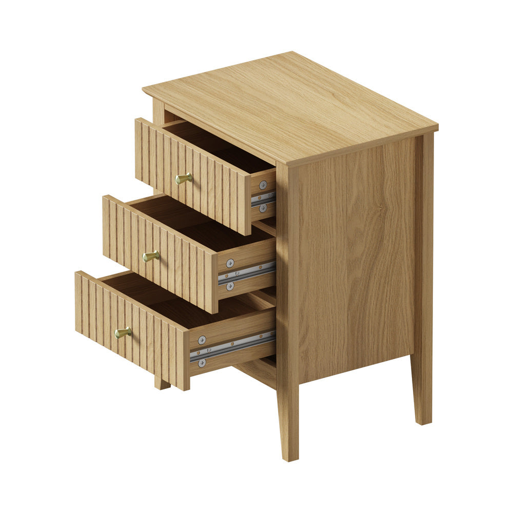 Bedside Table 3 Drawers Side End Nightstand