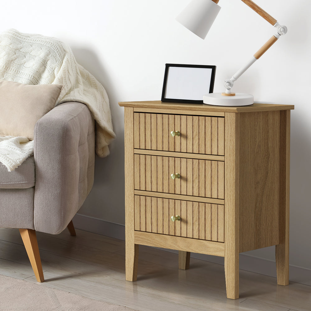 Bedside Table 3 Drawers Side End Nightstand