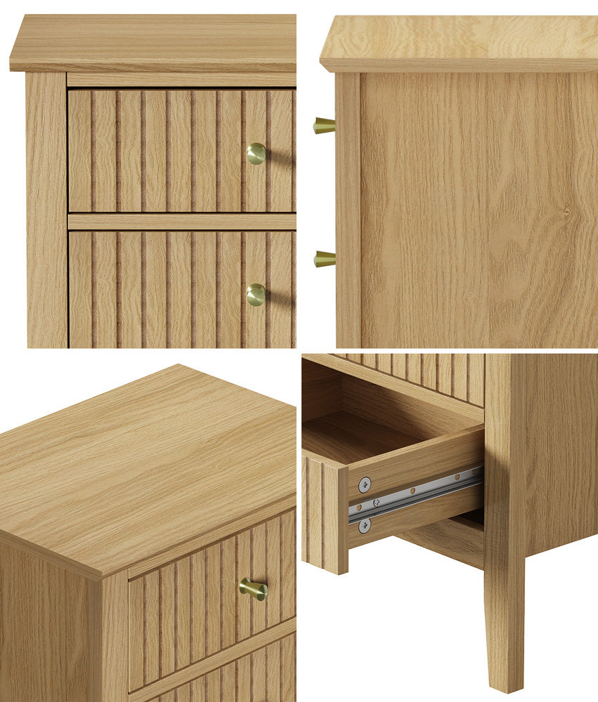 Bedside Table 3 Drawers Side End Nightstand