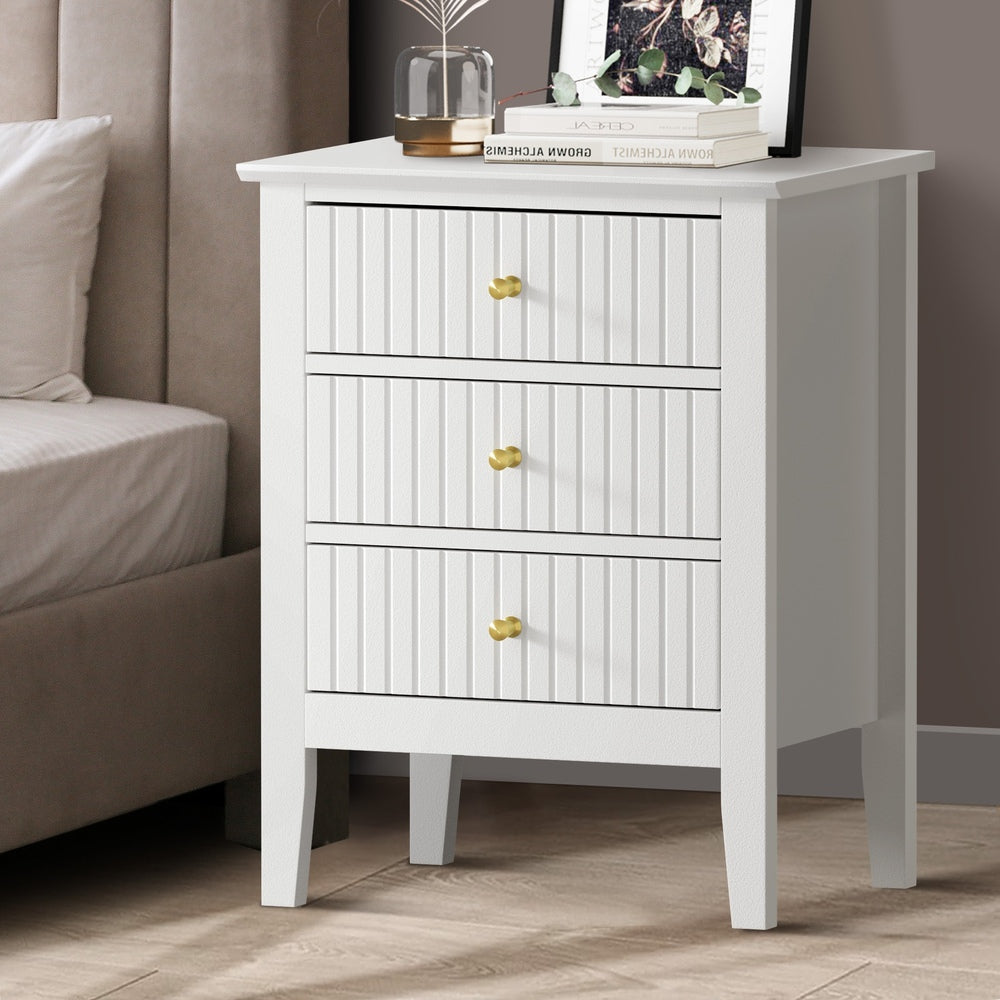 Bedside Table 3 Drawers Side End Nightstand