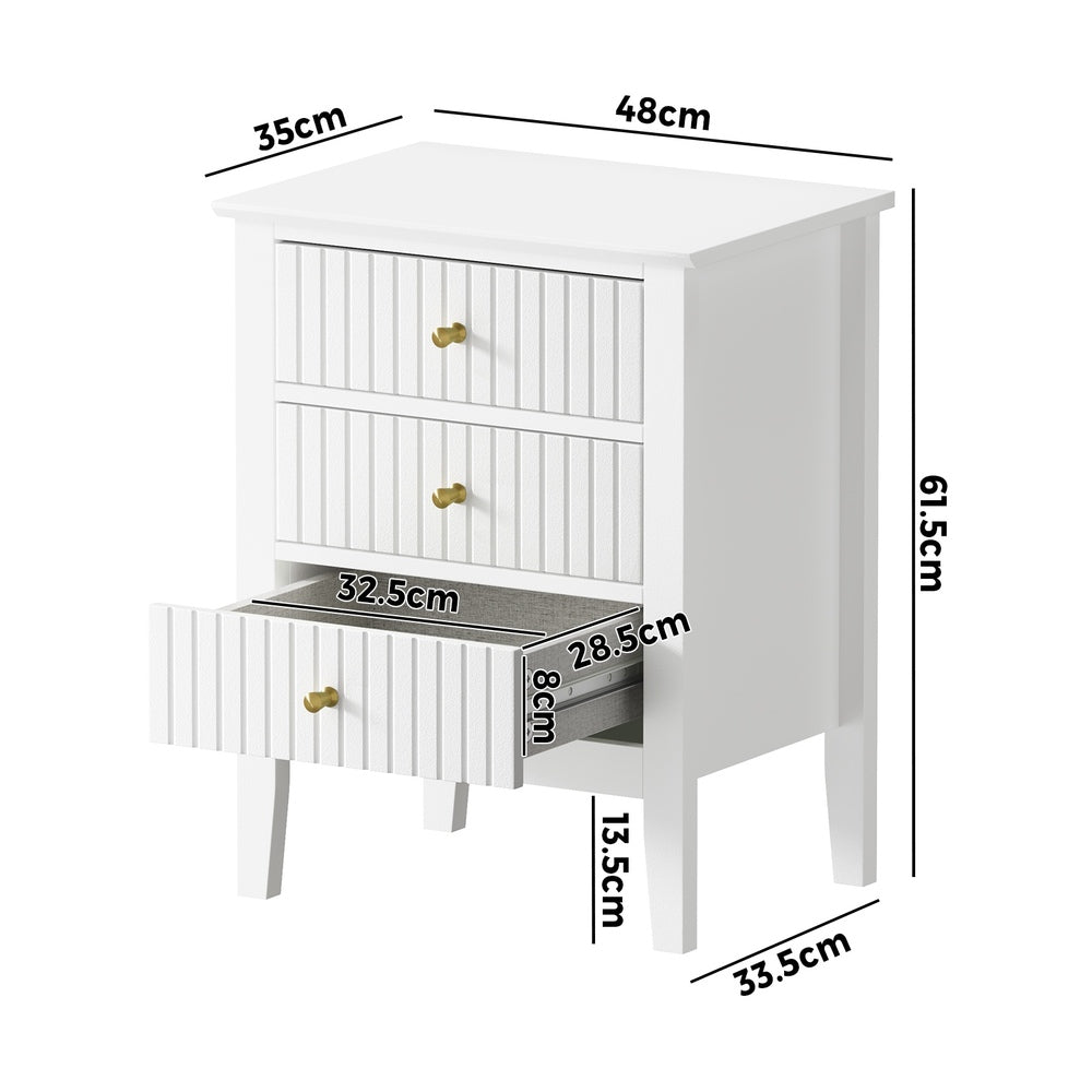 Bedside Table 3 Drawers Side End Nightstand