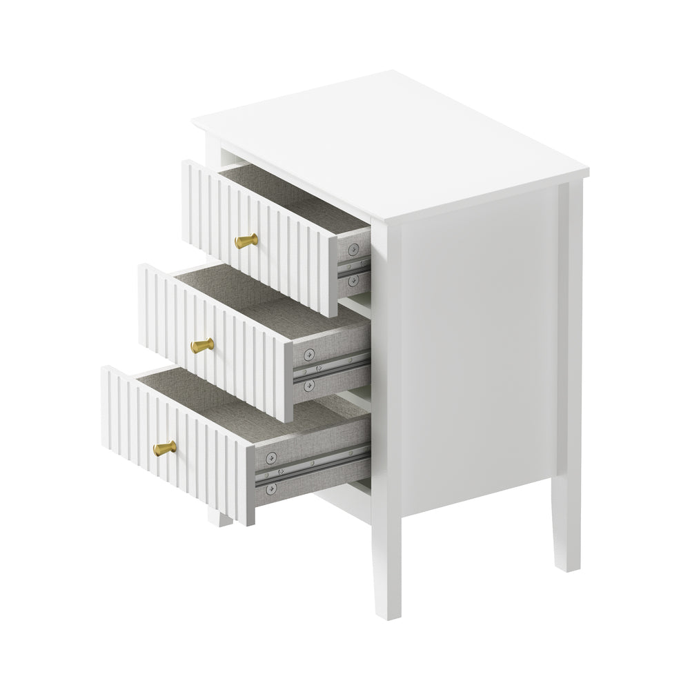 Bedside Table 3 Drawers Side End Nightstand