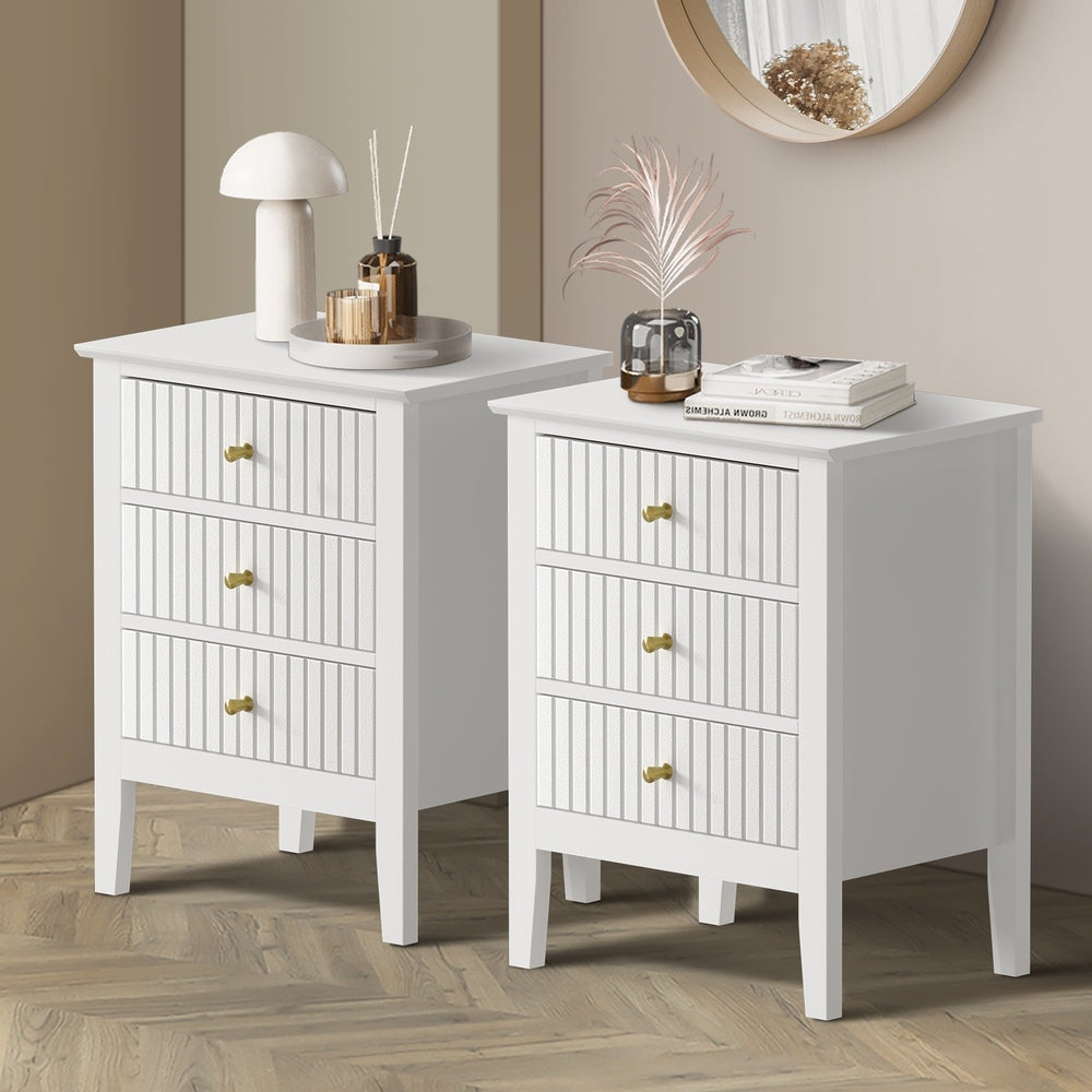 Bedside Table 3 Drawers Side End Nightstand