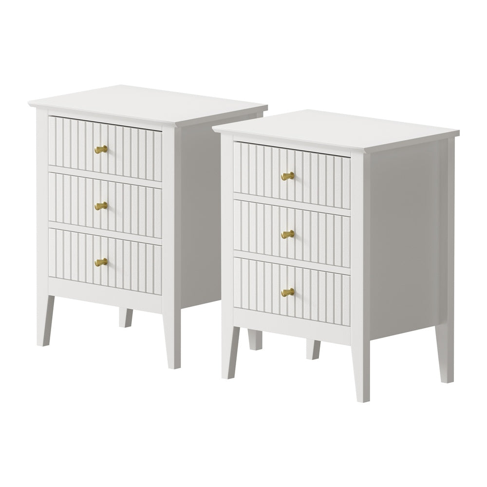 Bedside Table 3 Drawers Side End Nightstand