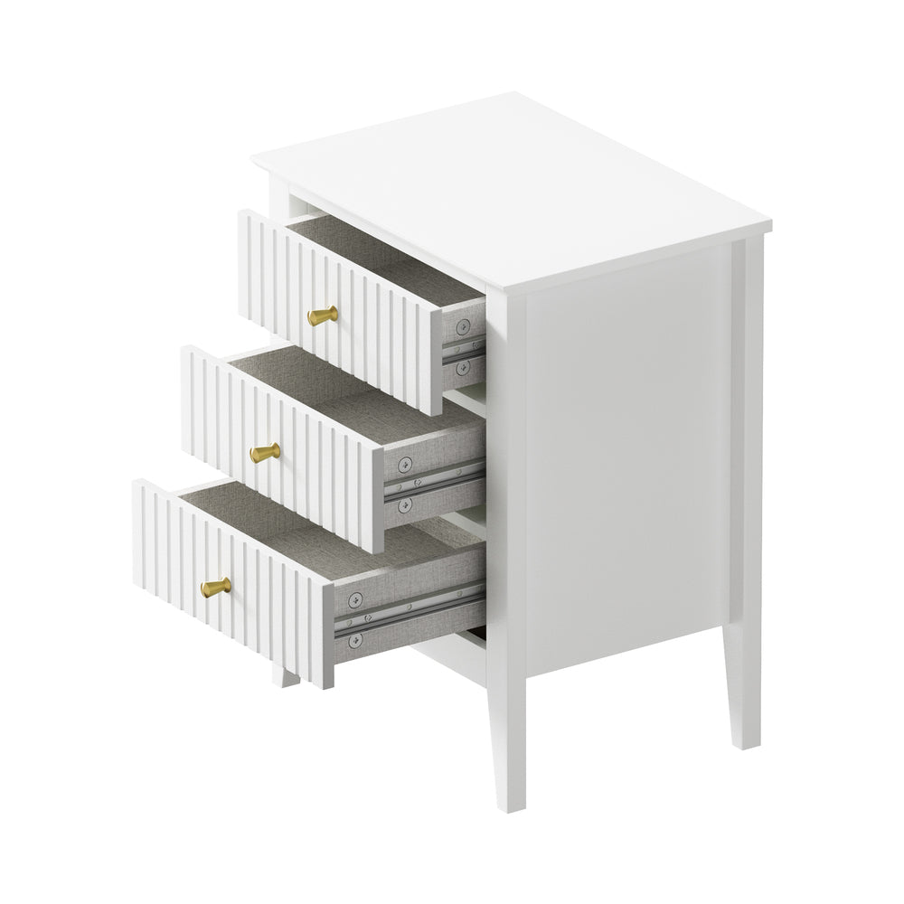 Bedside Table 3 Drawers Side End Nightstand