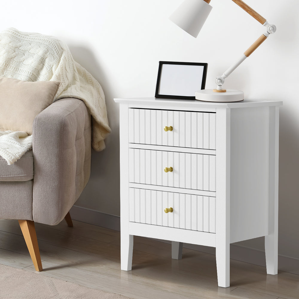 Bedside Table 3 Drawers Side End Nightstand