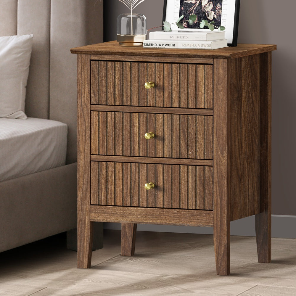 Bedside Table 3 Drawers Side End Nightstand
