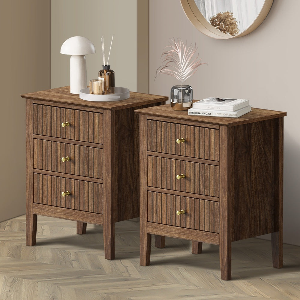 Bedside Table 3 Drawers Side End Nightstand