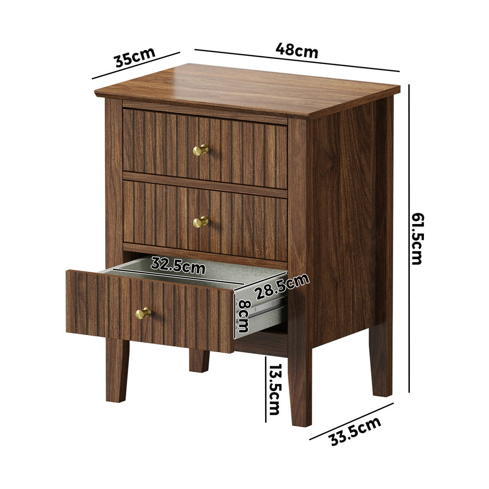 Bedside Table 3 Drawers Side End Nightstand