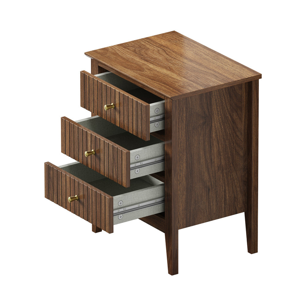 Bedside Table 3 Drawers Side End Nightstand