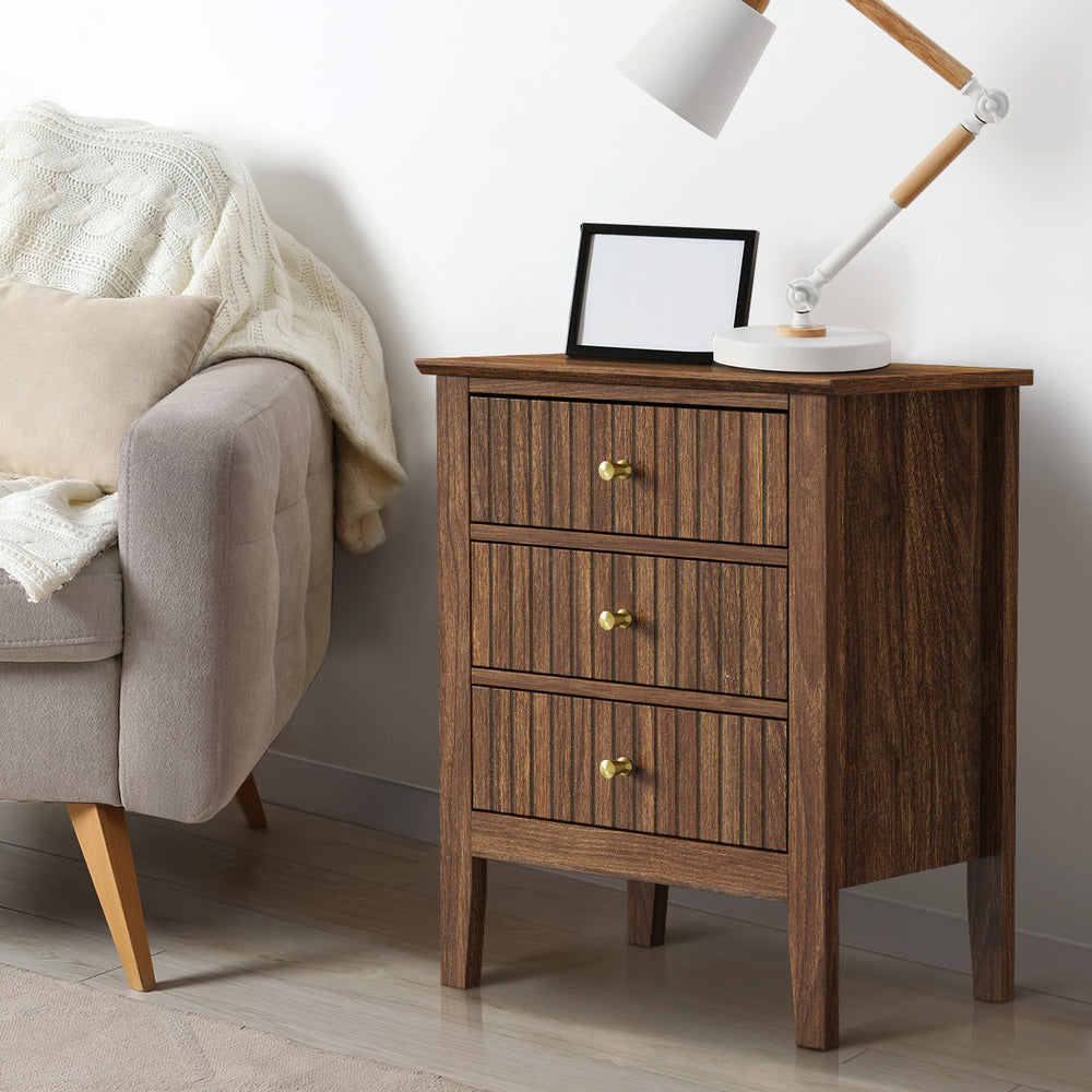 Bedside Table 3 Drawers Side End Nightstand