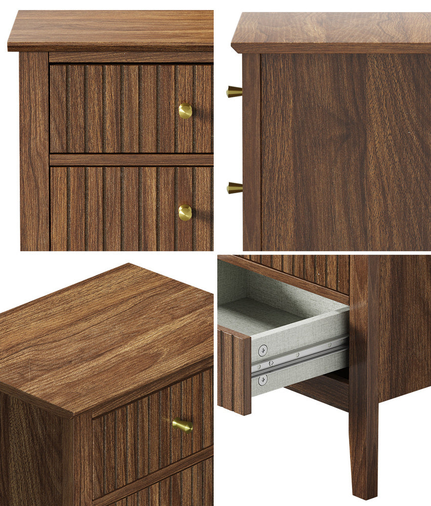 Bedside Table 3 Drawers Side End Nightstand
