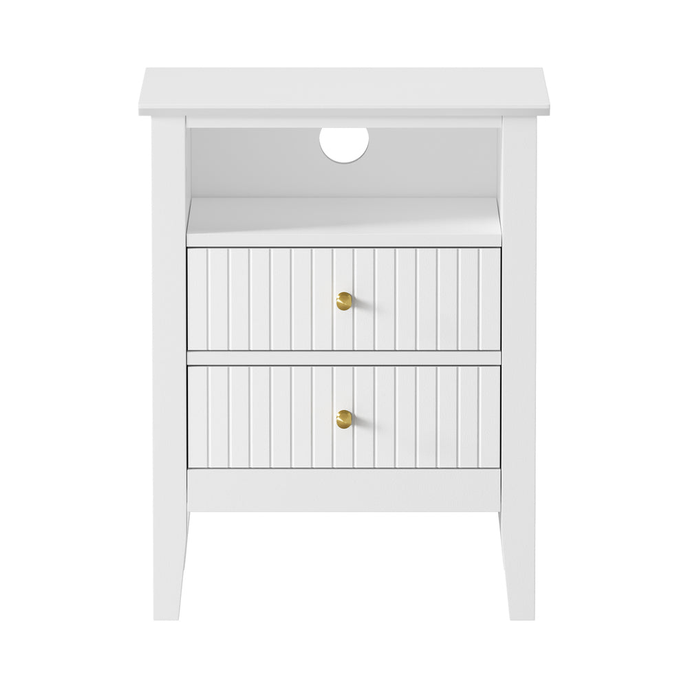 Bedside Table Nightstand 2 Drawer Storage Cabinet Bedroom White