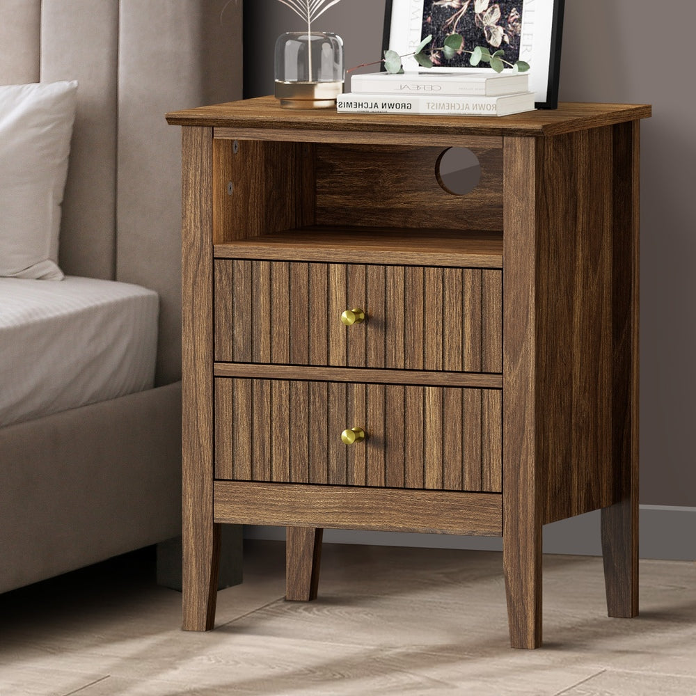 Bedside Table Nightstand 2 Drawer Storage Cabinet Bedroom White