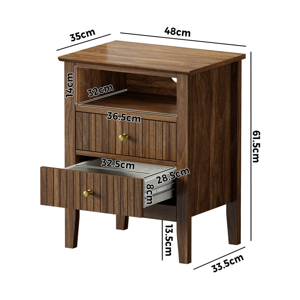 Bedside Table Nightstand 2 Drawer Storage Cabinet Bedroom White