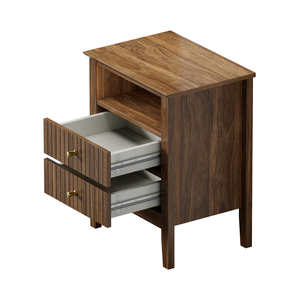 Bedside Table Nightstand 2 Drawer Storage Cabinet Bedroom White