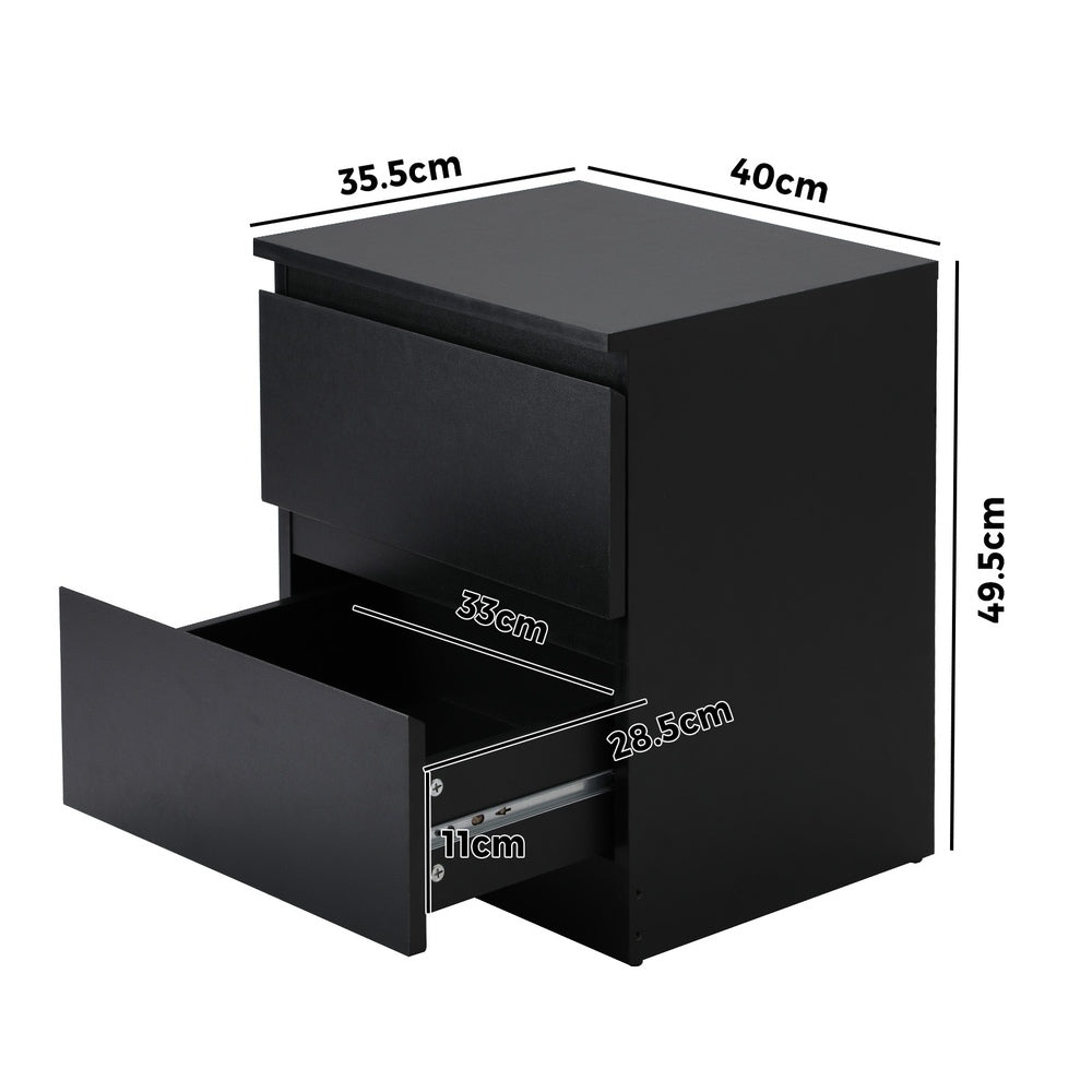 Bedside Tables Set of 2 Nightstand Black/Wood/White