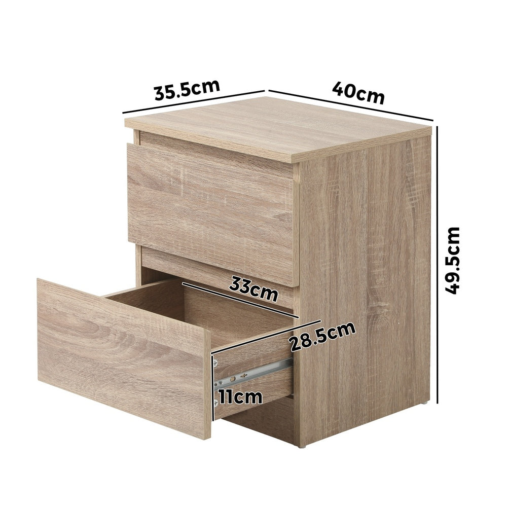 Bedside Table Nightstand 2 Drawers Black Natural White