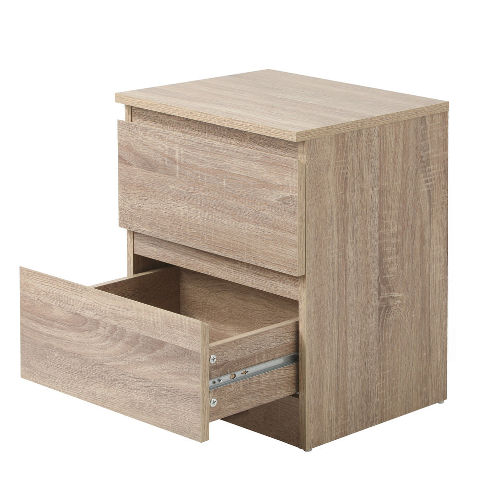 Bedside Table Nightstand 2 Drawers Black Natural White
