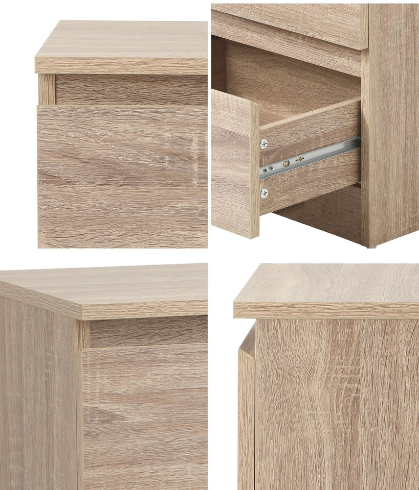 Bedside Table Nightstand 2 Drawers Black Natural White