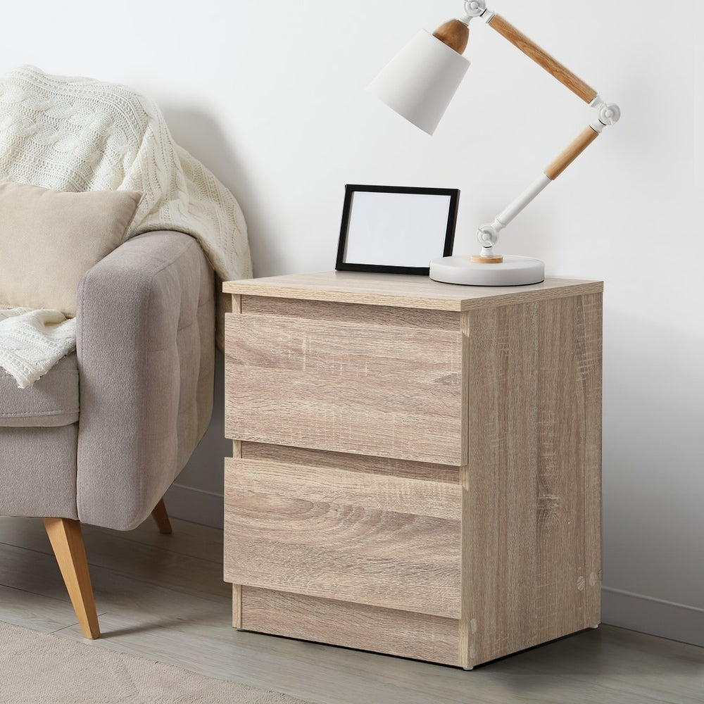 Bedside Tables Set of 2 Nightstand Black/Wood/White