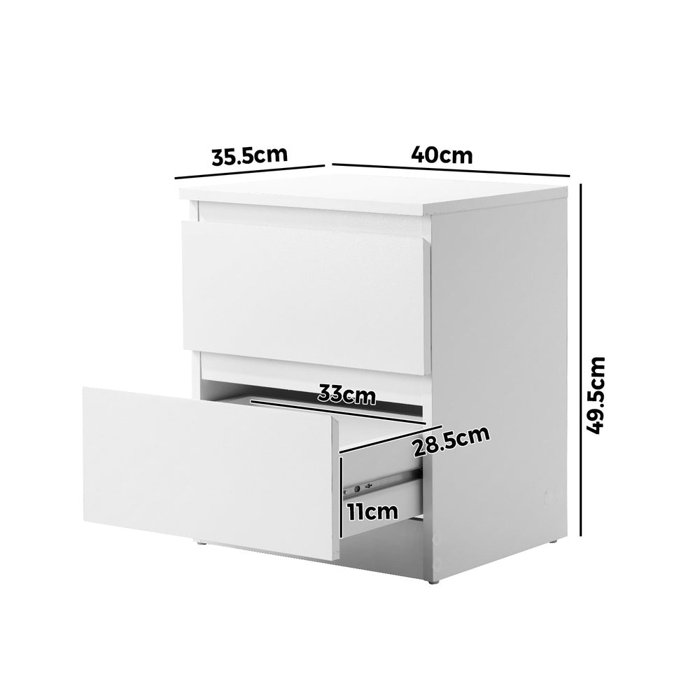 Bedside Table Nightstand 2 Drawers Black Natural White