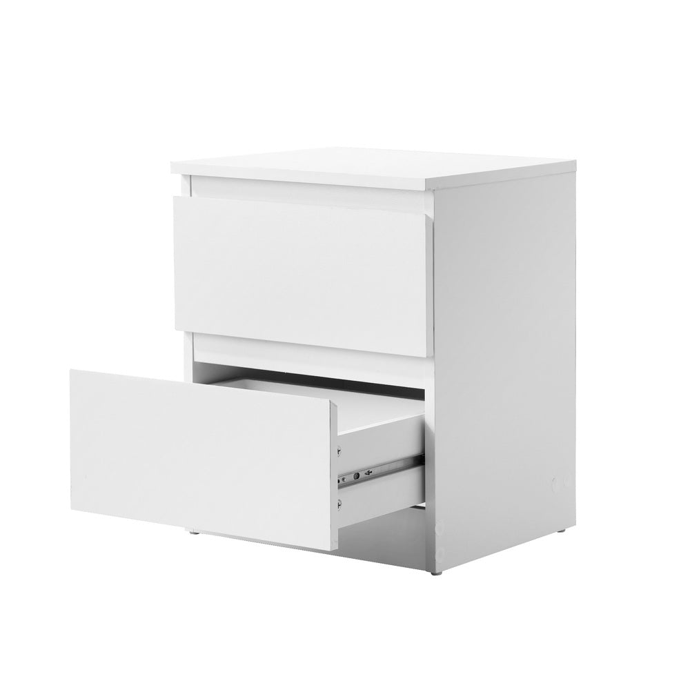 Bedside Table Nightstand 2 Drawers Black Natural White
