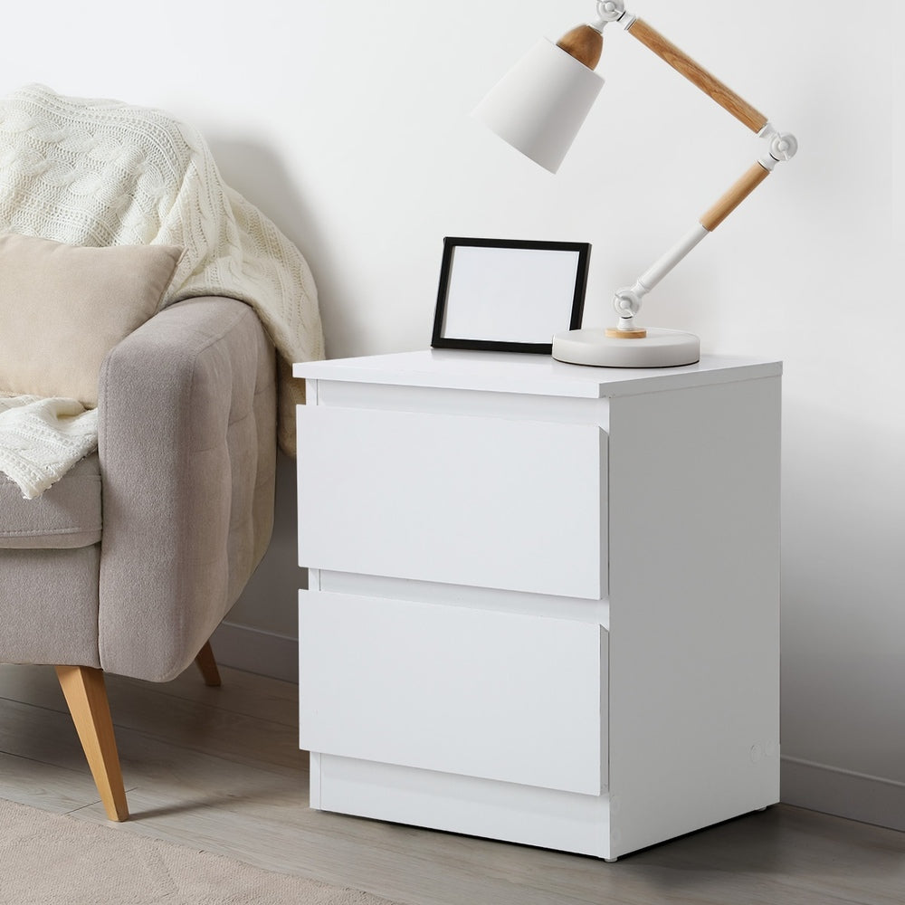 Bedside Table Nightstand 2 Drawers Black Natural White
