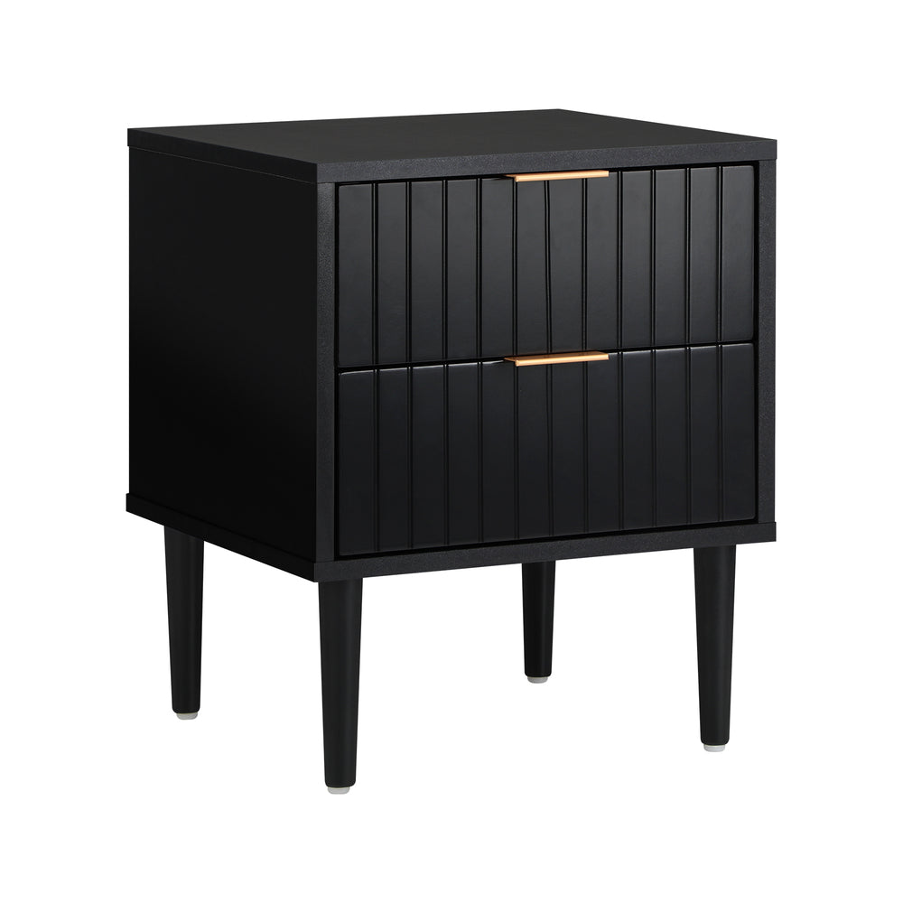 Black Bedside Table 2 Drawers Metal Handle | Simpledeals