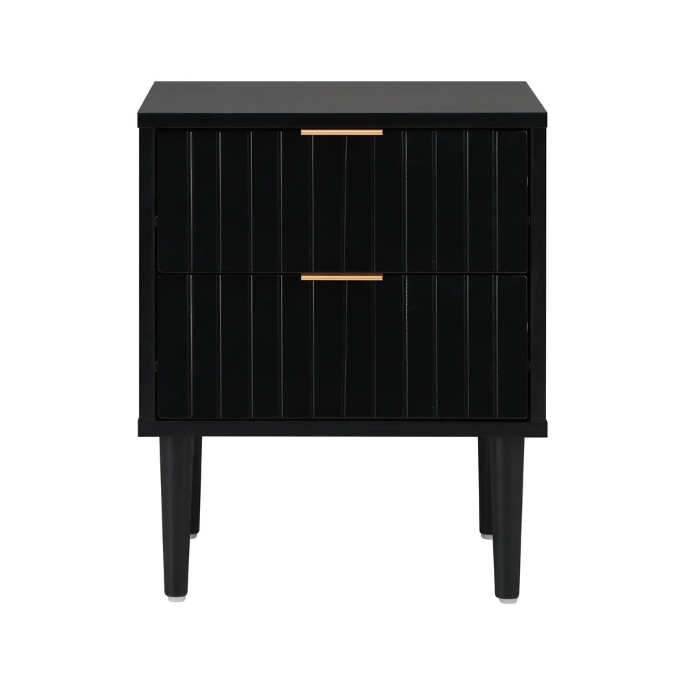 Black Bedside Table 2 Drawers Metal Handle | Simpledeals
