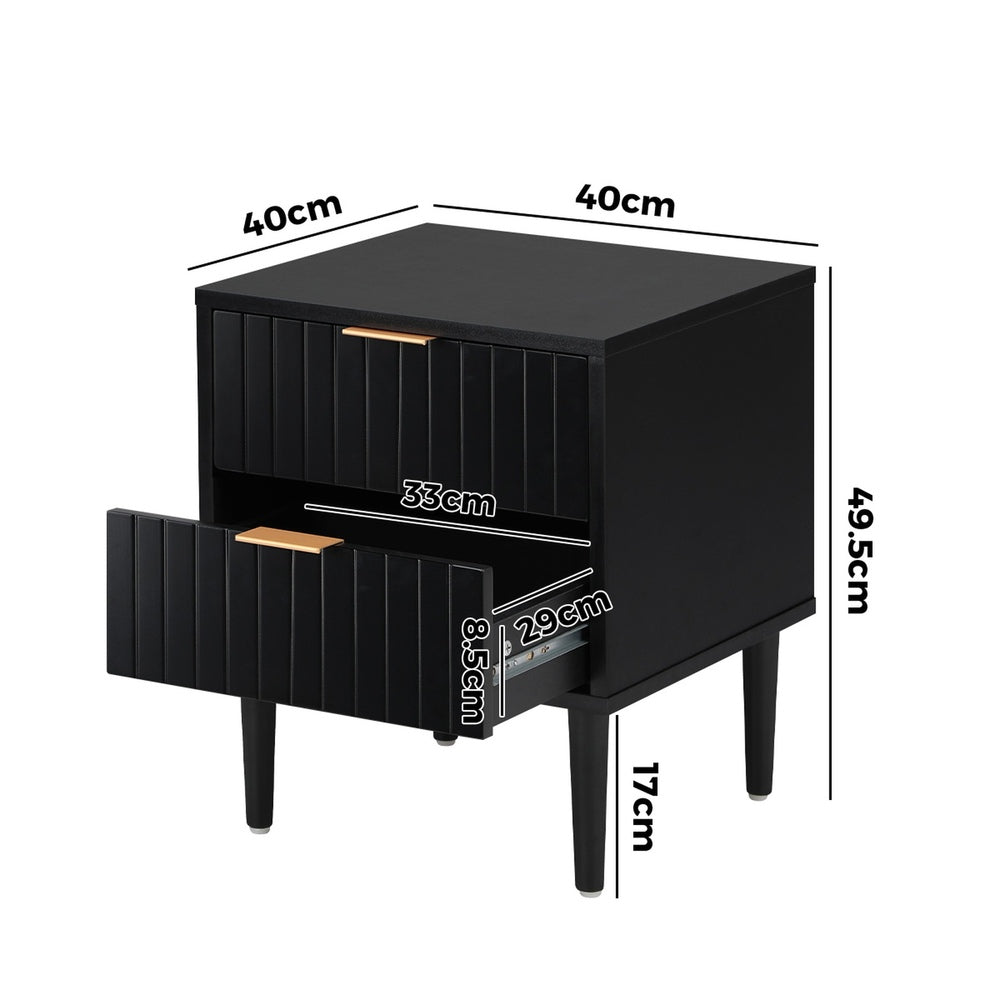 Black Bedside Table 2 Drawers Metal Handle | Simpledeals
