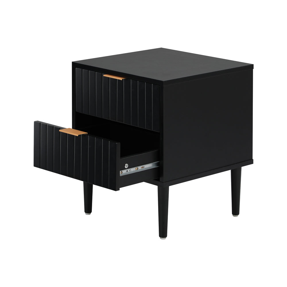 Black Bedside Table 2 Drawers Metal Handle | Simpledeals