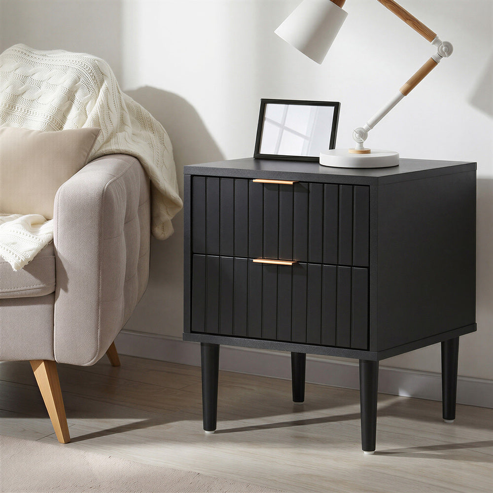 Black Bedside Table 2 Drawers Metal Handle | Simpledeals
