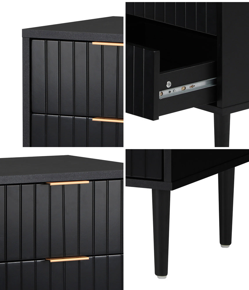 Black Bedside Table 2 Drawers Metal Handle | Simpledeals