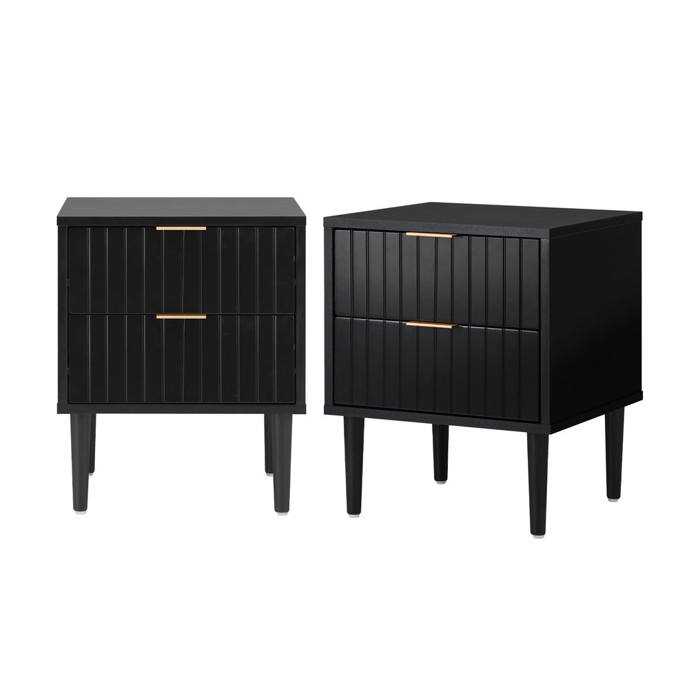 Black Bedside Tables Set 2 Drawers Metal Handle | Simpledeal