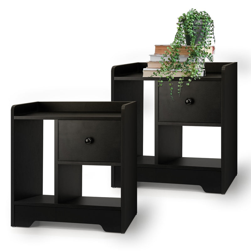 Black colour - Bedside Tables Set of 2 Nightstand Shelf Black/Natural/White