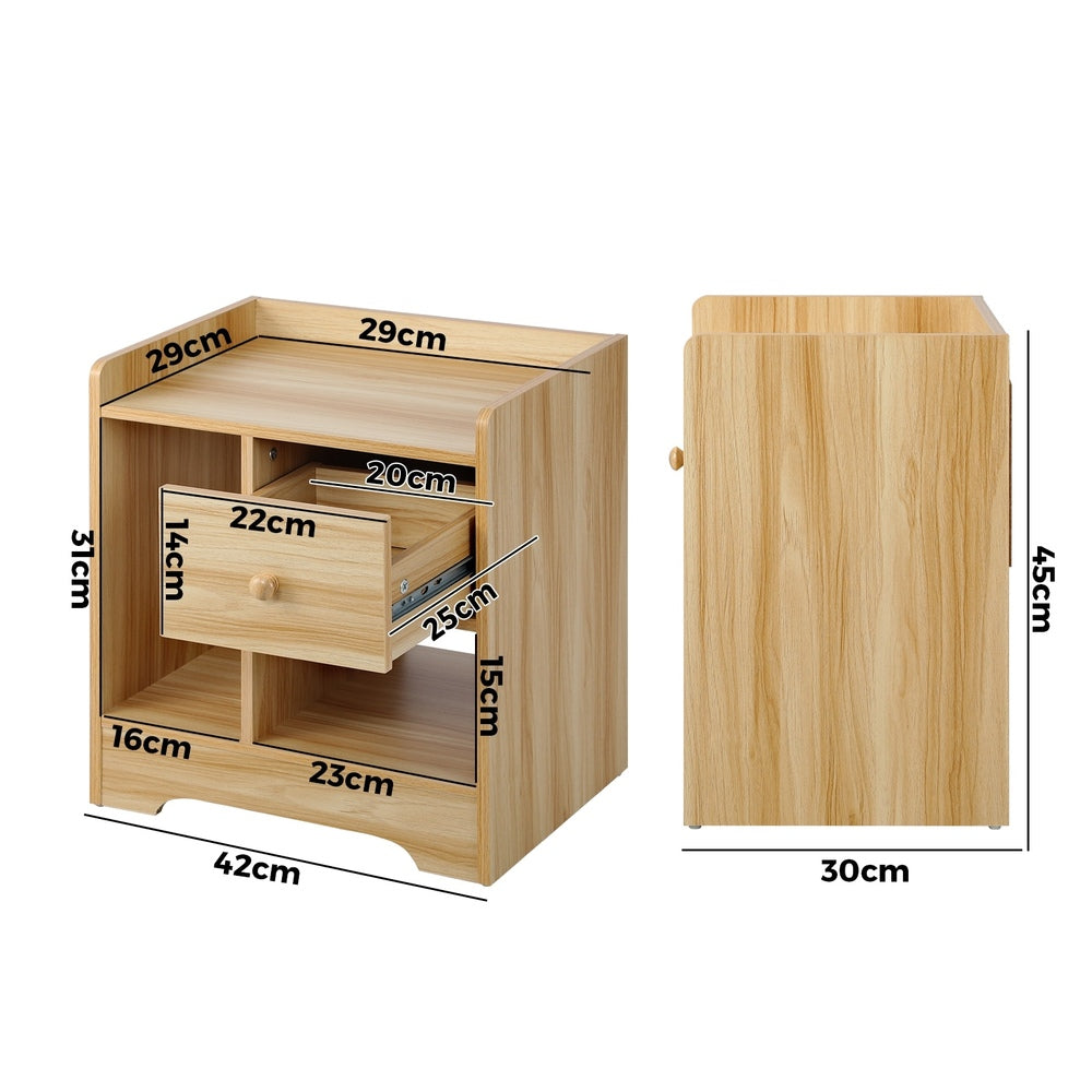 Bedside Tables Set of 2 Nightstand Shelf Black/Natural/White