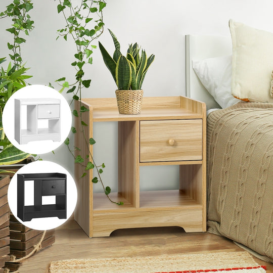Bedside Tables Set of 2 Nightstand Shelf Black/Natural/White