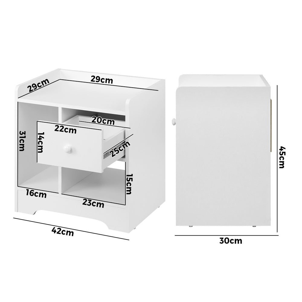 Bedside Tables Set of 2 Nightstand Shelf Black/Natural/White
