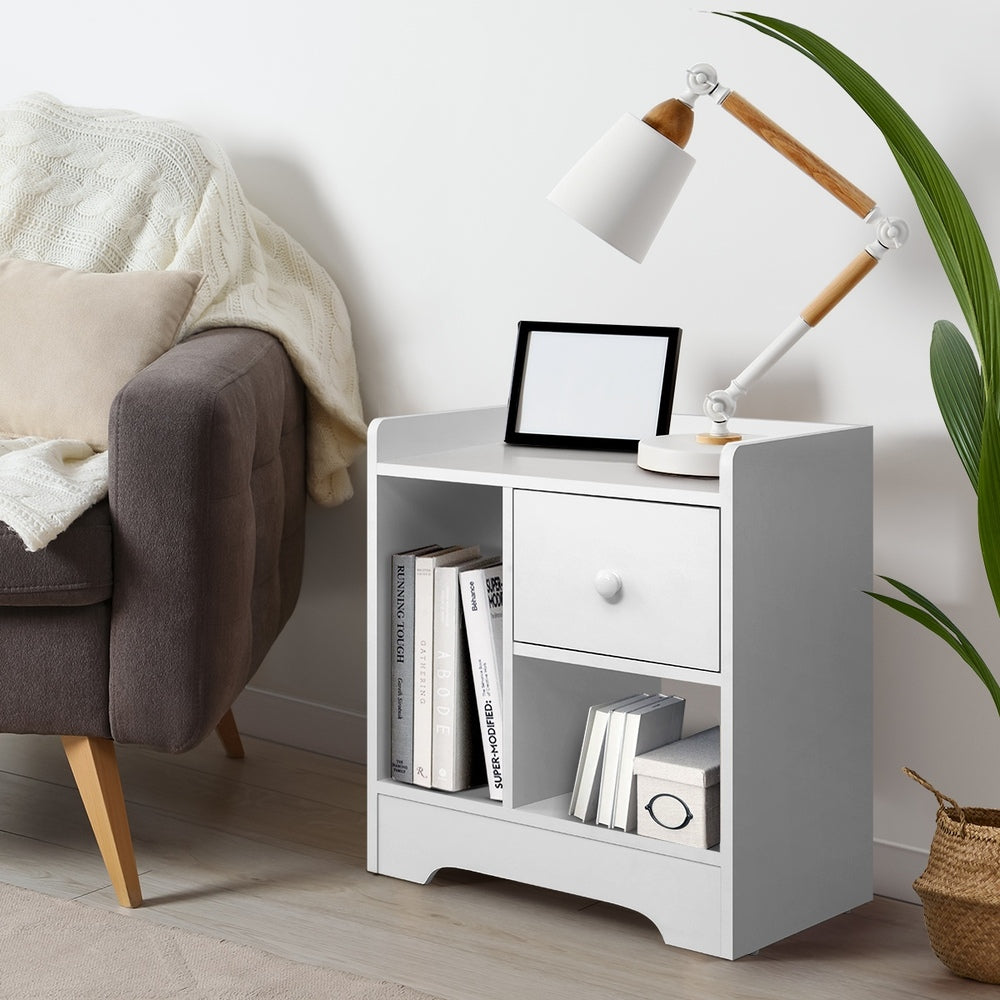 Bedside Tables Set of 2 Nightstand Shelf Black/Natural/White