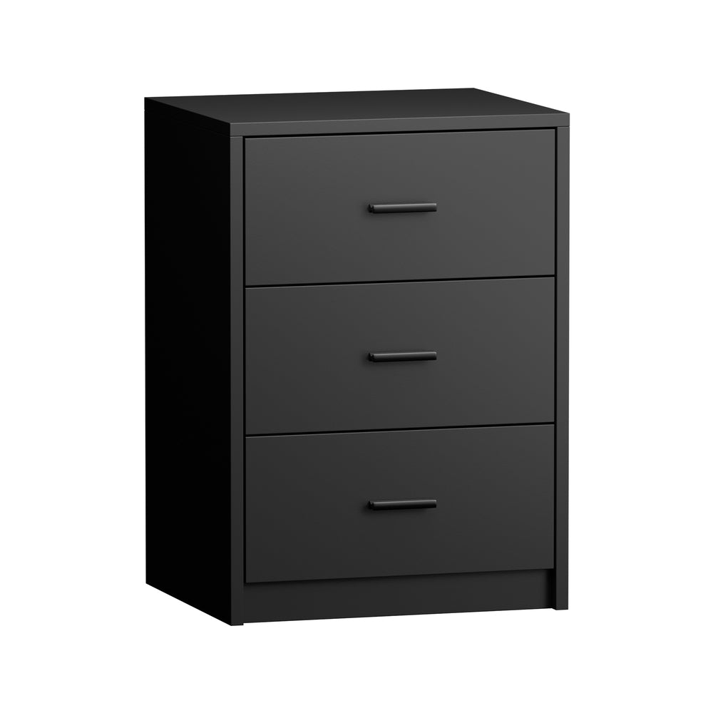 2x Bedside Tables 3 Drawer Nightstands Bedroom Storage Cabinets Black