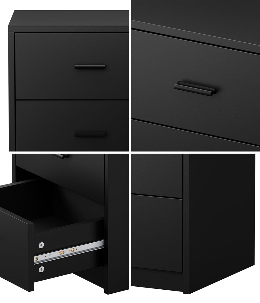 2x Bedside Tables 3 Drawer Nightstands Bedroom Storage Cabinets Black