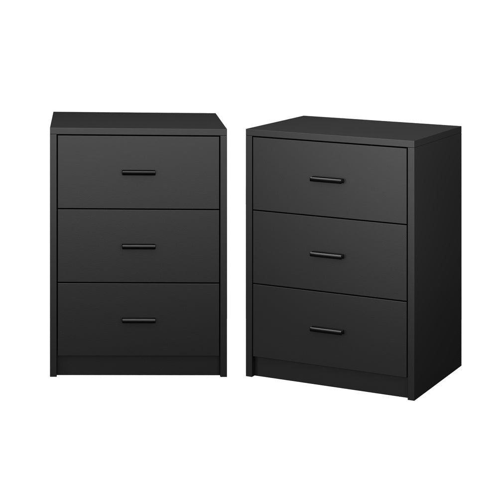 2x Bedside Tables 3 Drawer Nightstands Bedroom Storage Cabinets Black