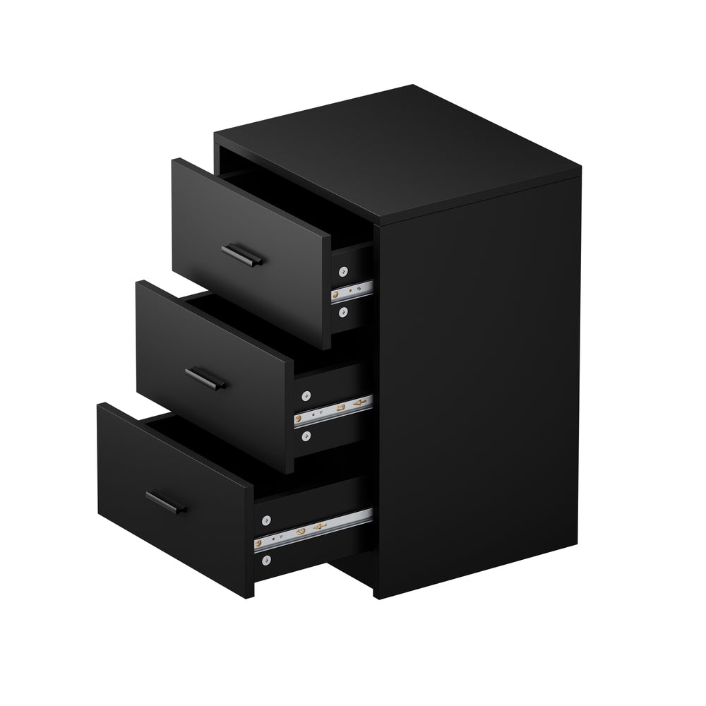 2x Bedside Tables 3 Drawer Nightstands Bedroom Storage Cabinets Black