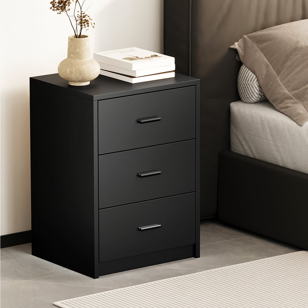 2x Bedside Tables 3 Drawer Nightstands Bedroom Storage Cabinets Black